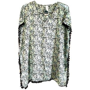West Loop Animal Print Kimono Cover Up Boho Pom Pom Trim V Neck Sheer NWT OSFM